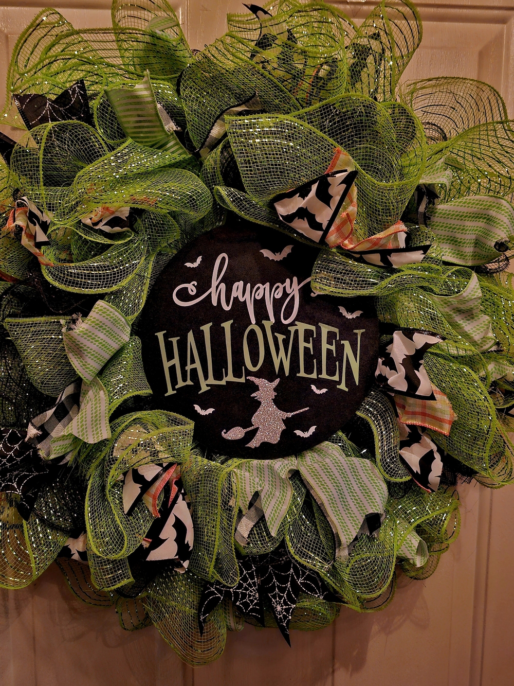 Happy Halloween Green and Black Decorative Wreath
